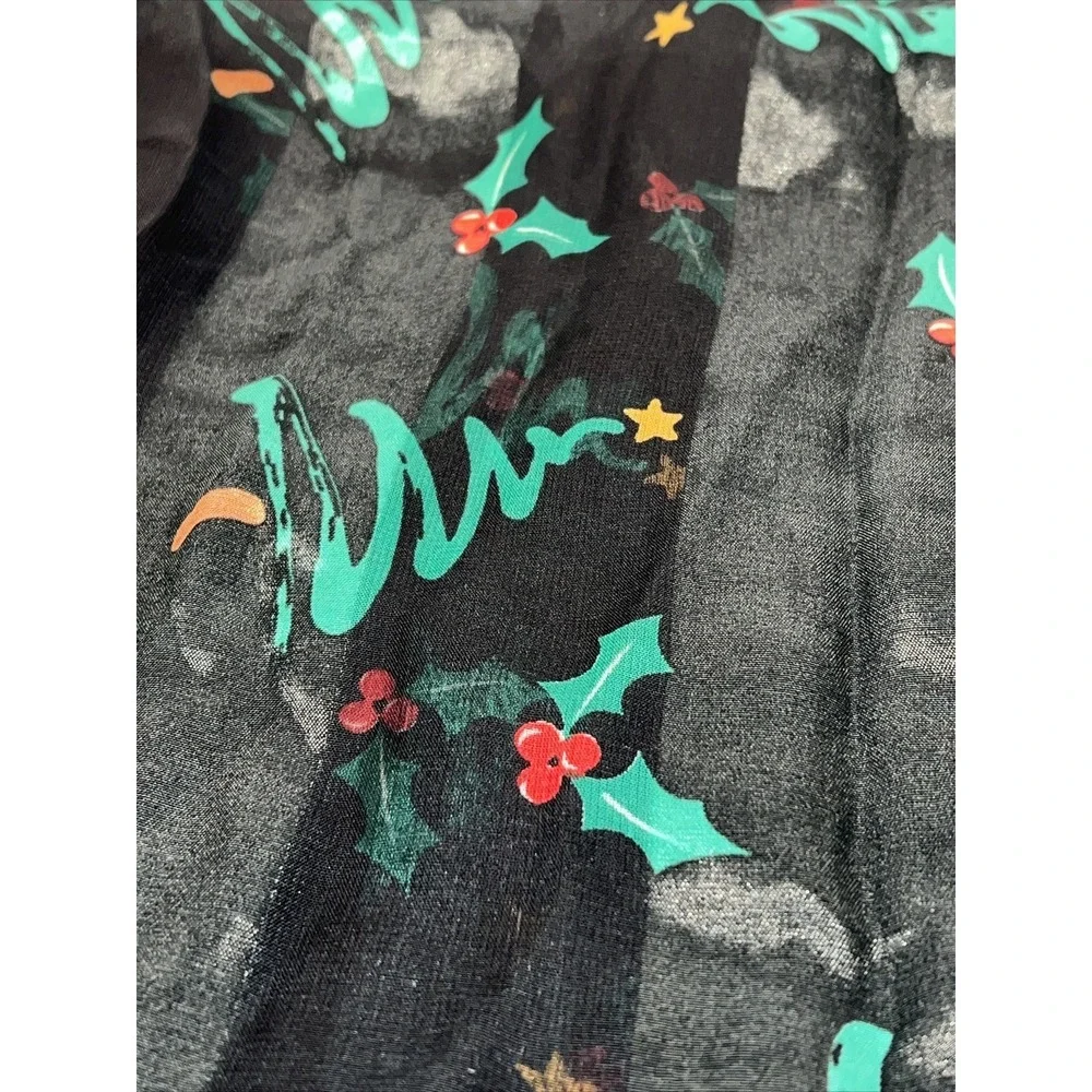 Vintage Woman's black‎ green Christmas tree Floral Christmas Scarf 60